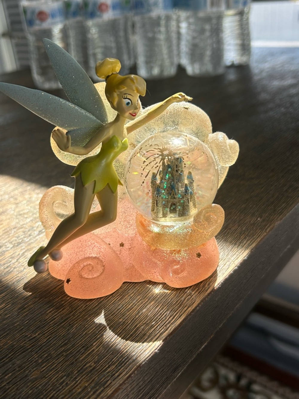 Disney Green & Pink Fairy Snow Globe Sculpture